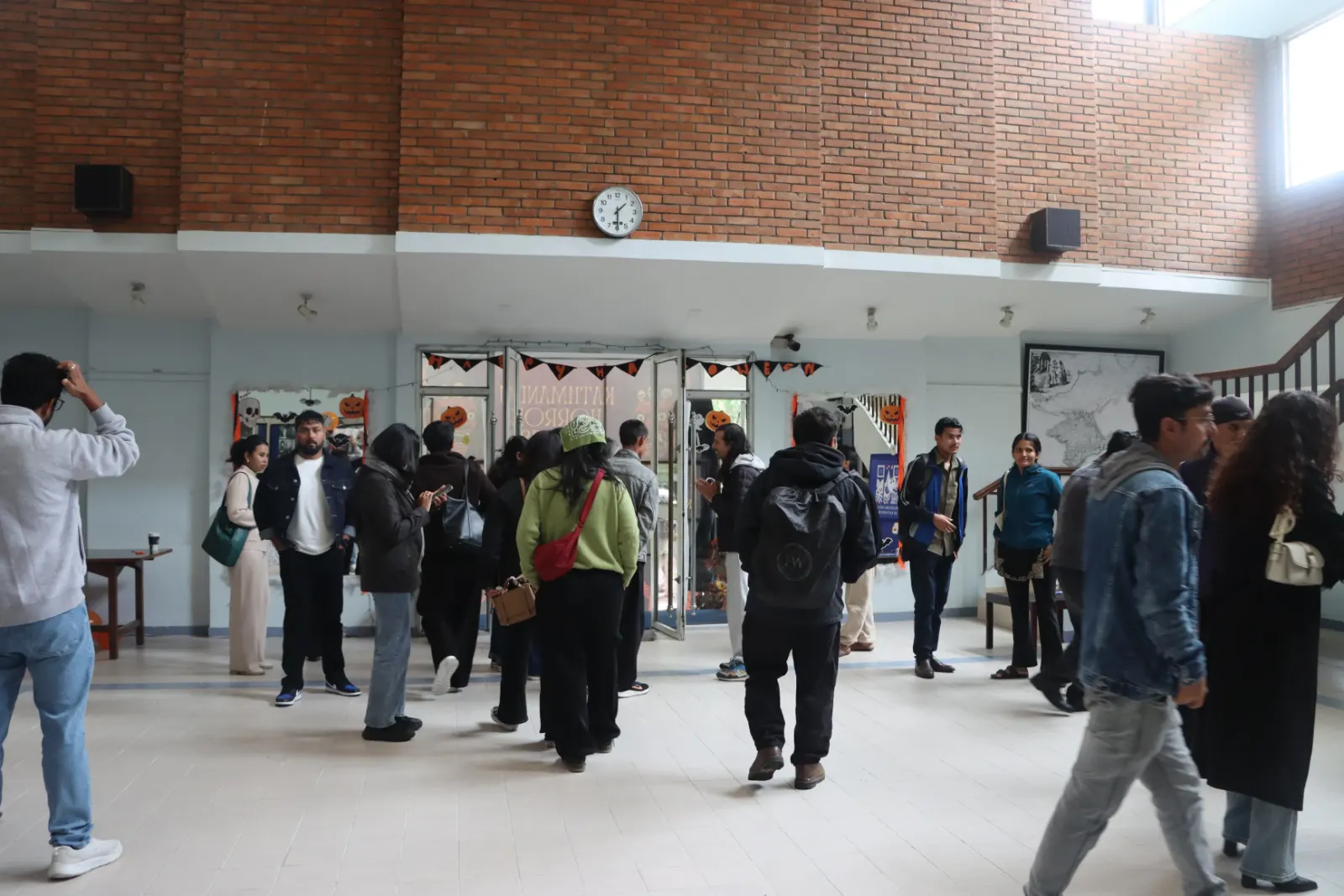 Viewers gathering in the foyer between screenings