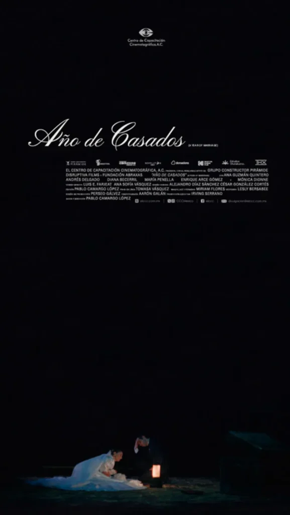 Poster for A Year of Marriage, showing a couple lit by a single lamp in darkness
